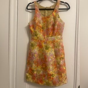 Free People Women’s Floral Metallic Gold Brocade Sleeveless Dress Sz 2.